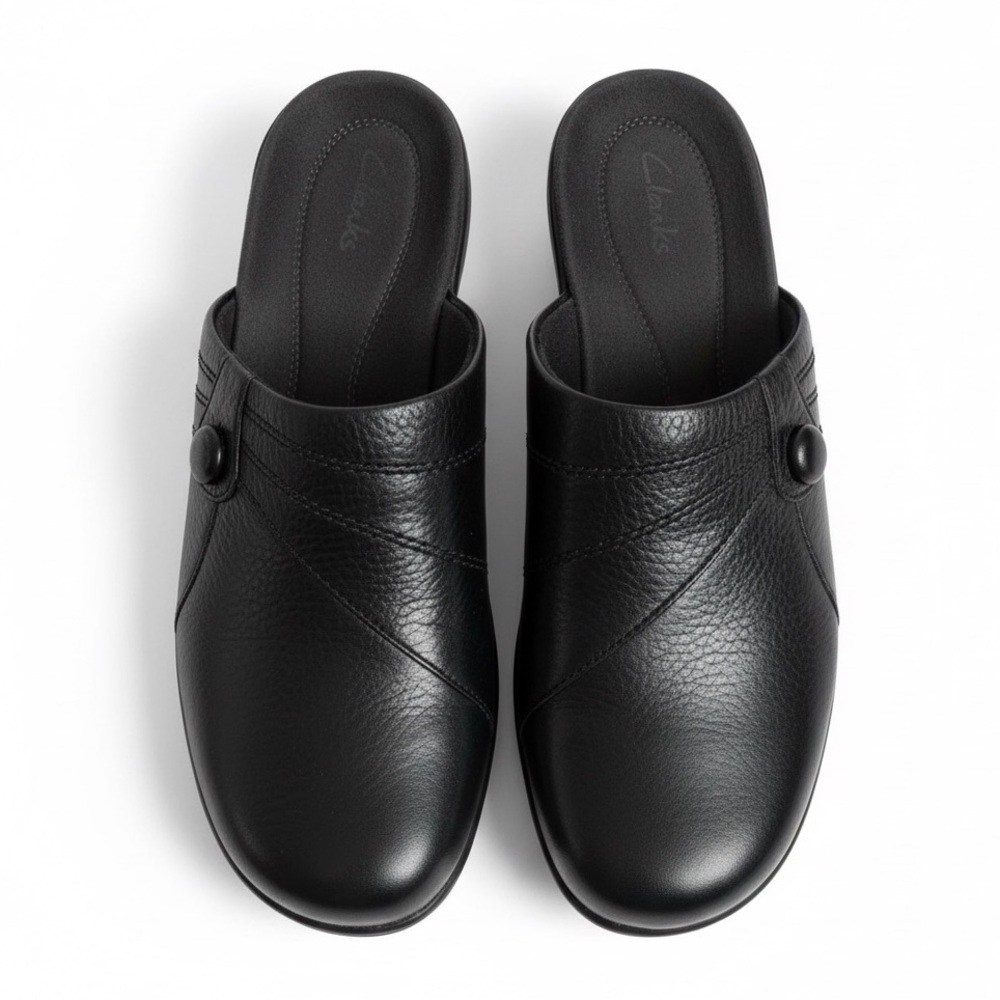 Clarks Black Leather Mule Clogs Comfort Slip On Shoes Size 8.5
